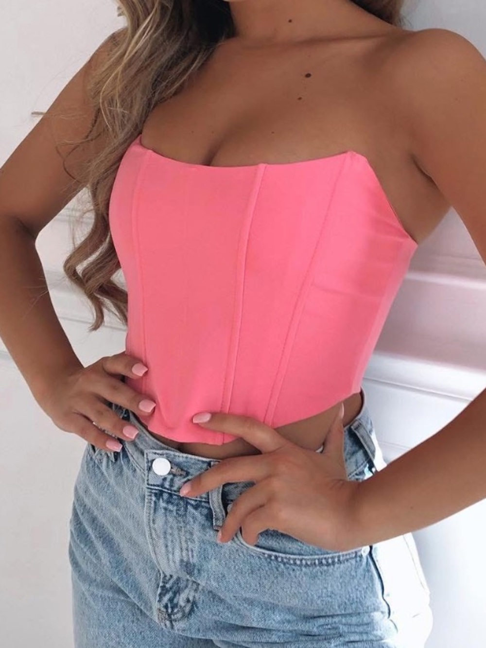White Fox Patience Pink Corset Crop Top